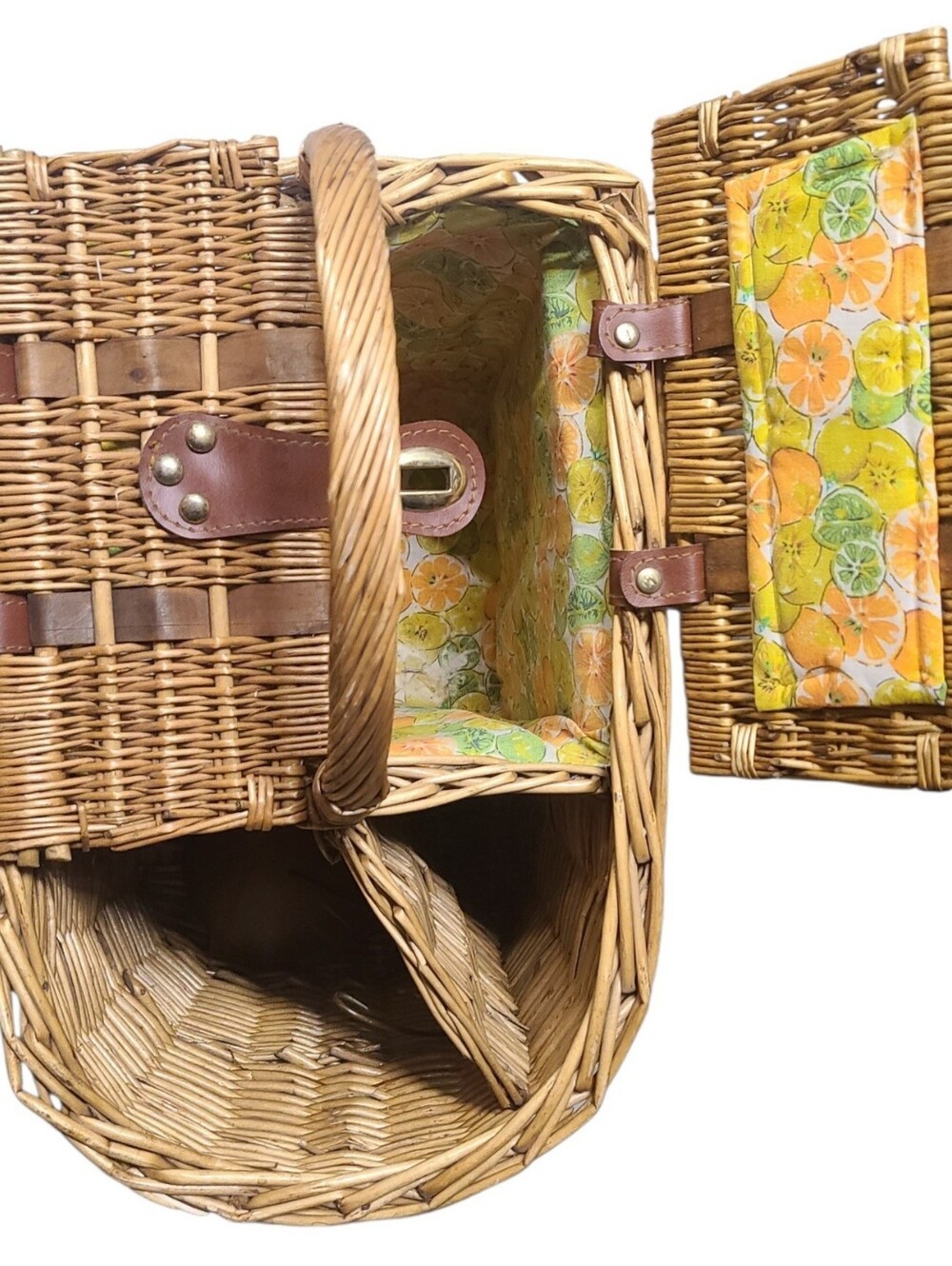 Vintage Wicker Wine & Cheese Picnic Basket